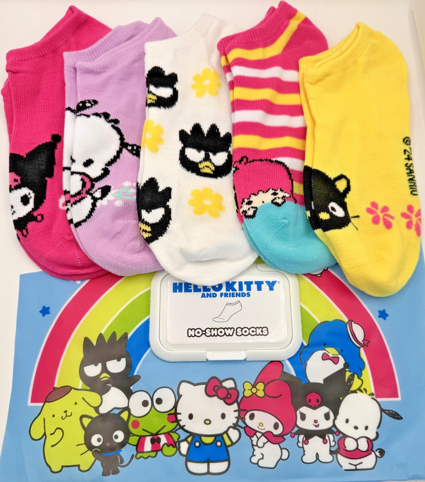 Hello Kitty® & Friends 5 Pair No Show Socks Lot B MultiPattern Shoe Size 4-10