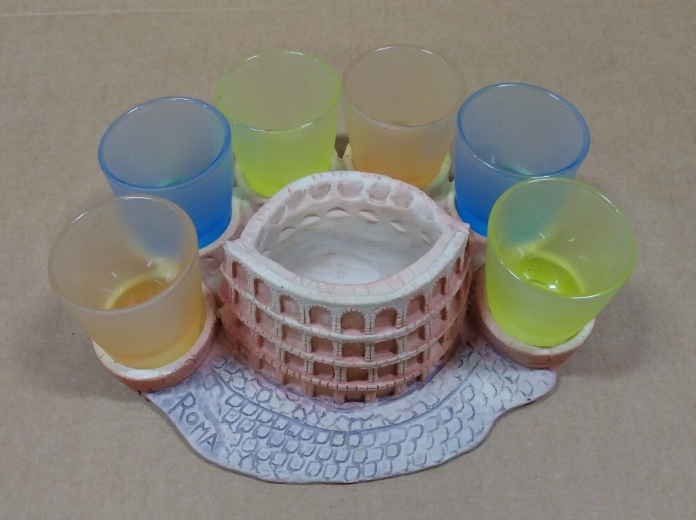 Vintage Italy Limoncello 6 Shot glass set in Colesium Resin tray,  RARE