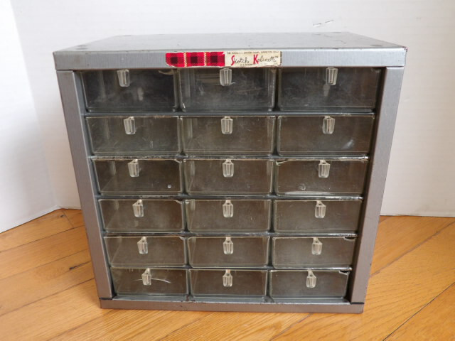 Vintage 18 Drawer Metal Storage Cabinet Organizer Crafts Parts Skotch Kabinette
