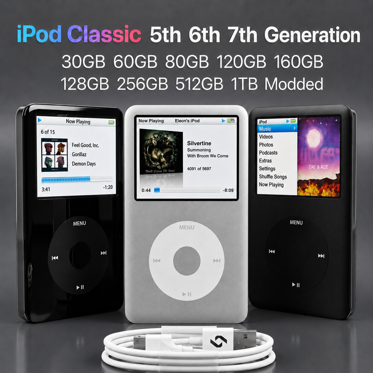 Apple iPod Classic 5th 6th 7th Gen 30GB-160GB, 128GB 256GB 512GB 1TB  Modded