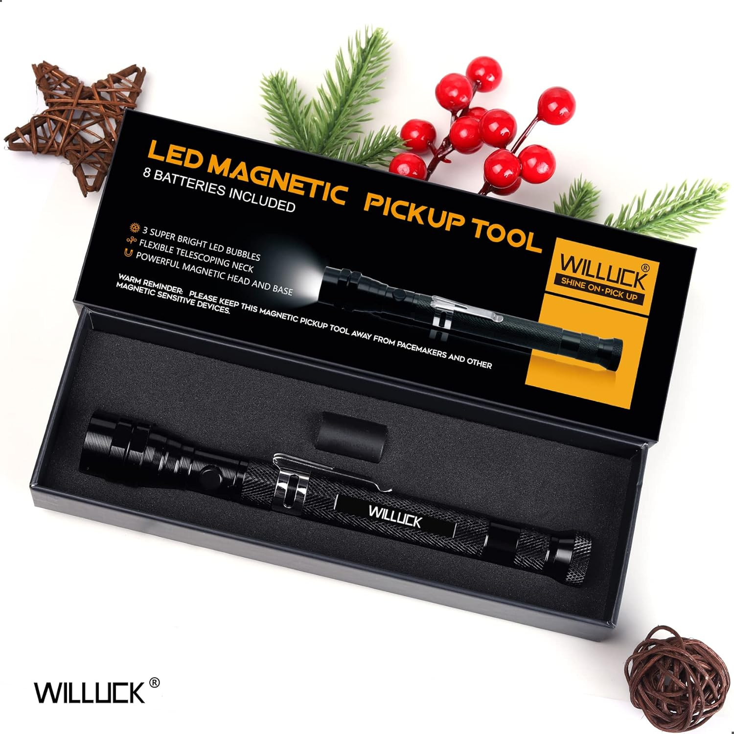 Magnetic Pickup Tool with LED Flashlight Telescoping 22.5 Inch Stocking Stuffers