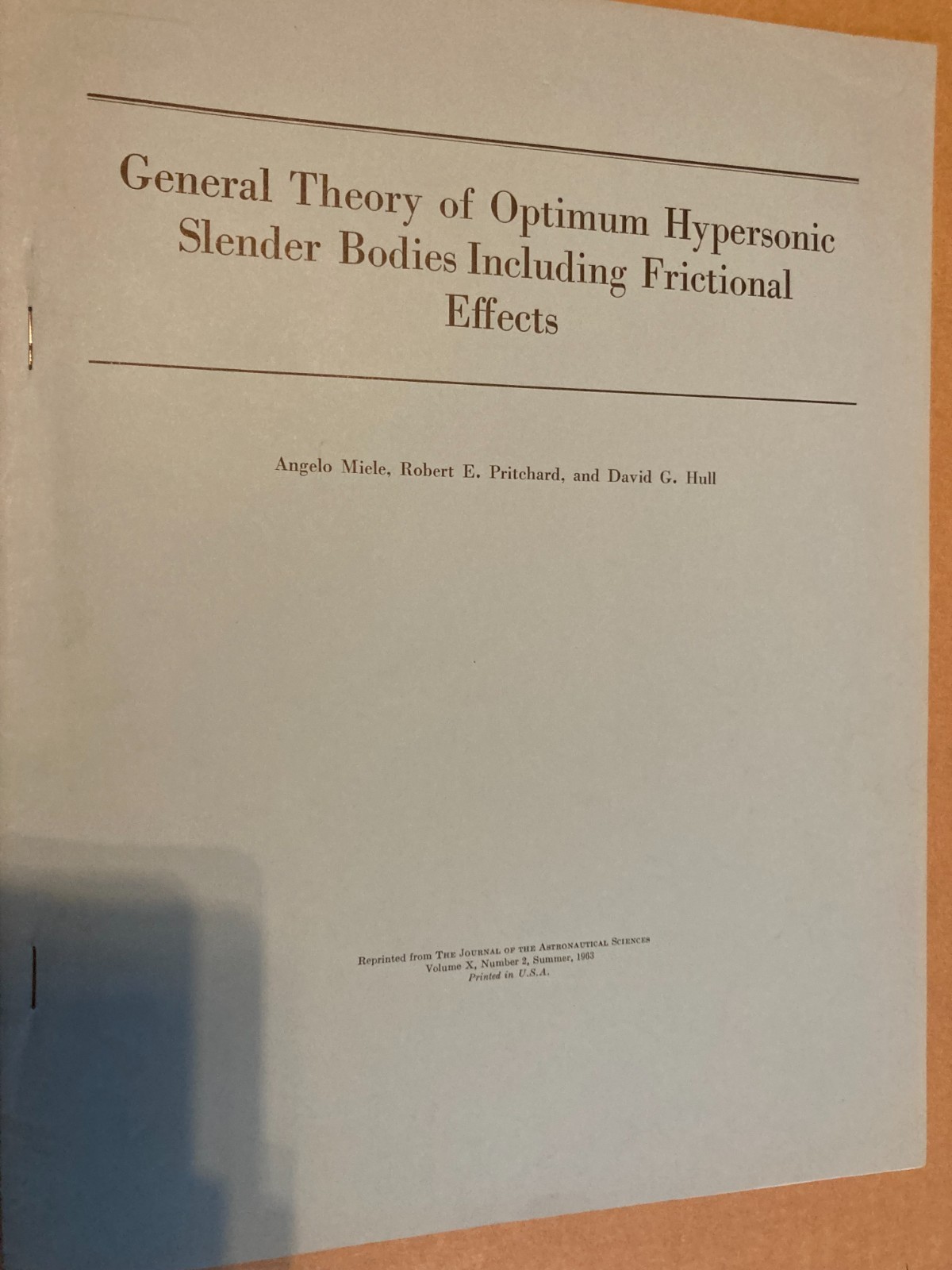 BOEING HYPERSONIC RESEARCH  LABORATORY PAPER   ANGELO  MIELE 1963