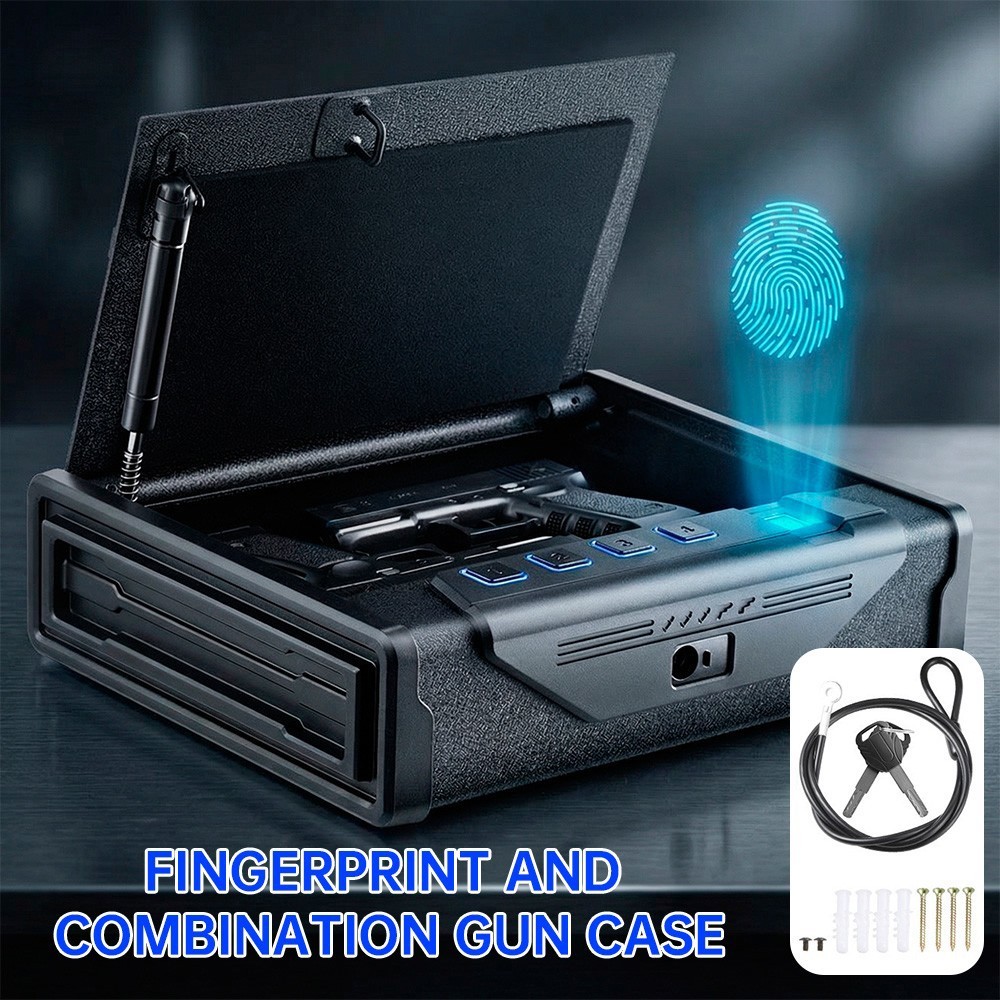 NEW Gun Safe with Fingerprint/Password/Key Lighting for 2 Pistols & Magazines