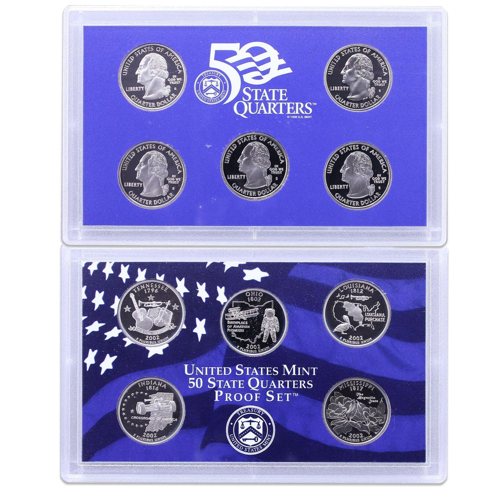 2002 S Proof Set Original Box & COA 10 Coins CN-Clad