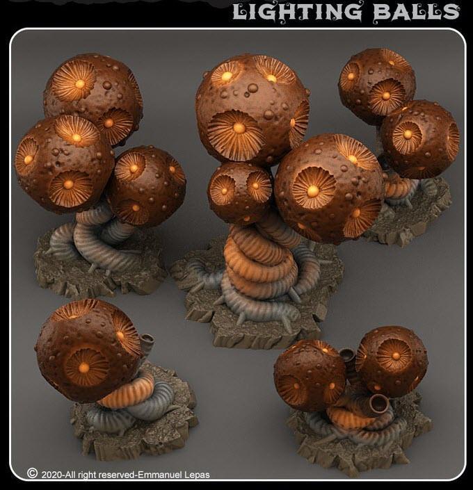 3D Printed Fantastic Plants and Rocks Lighting Balls 28mm - 32mm D&D Wargaming
