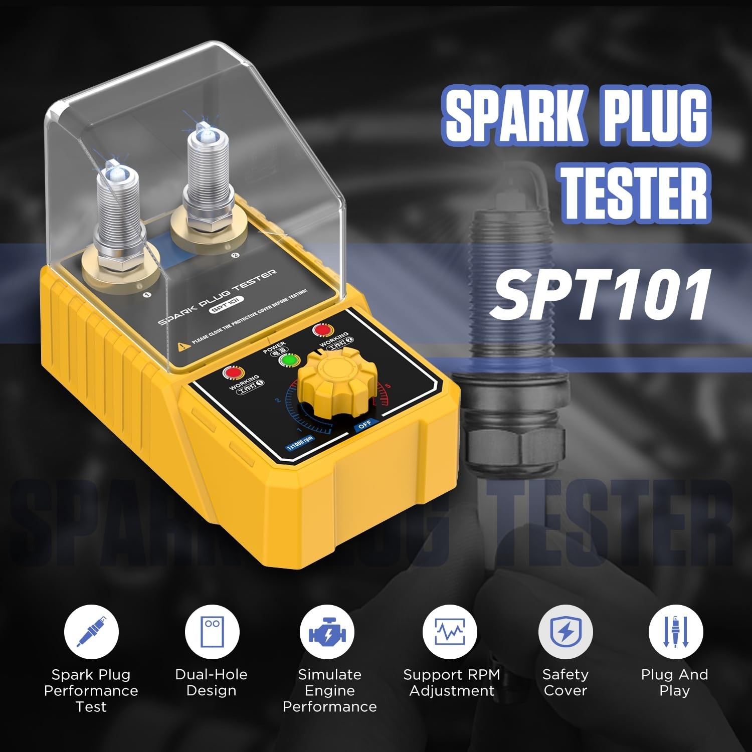 Automotive Spark Plug Tester - Adjustable Double Hole Ignition Analyzer 110V for