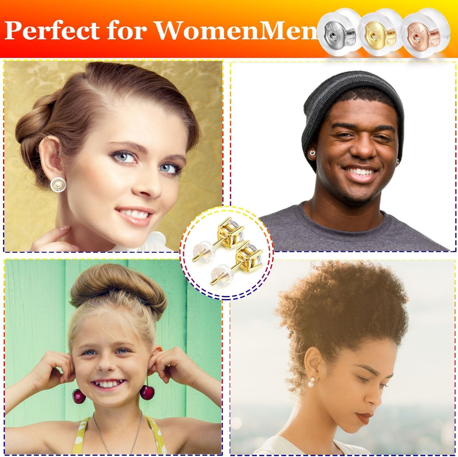 18K Gold Locking Secure Earring Backs for Studs, Silicone Earring Backs Replacem