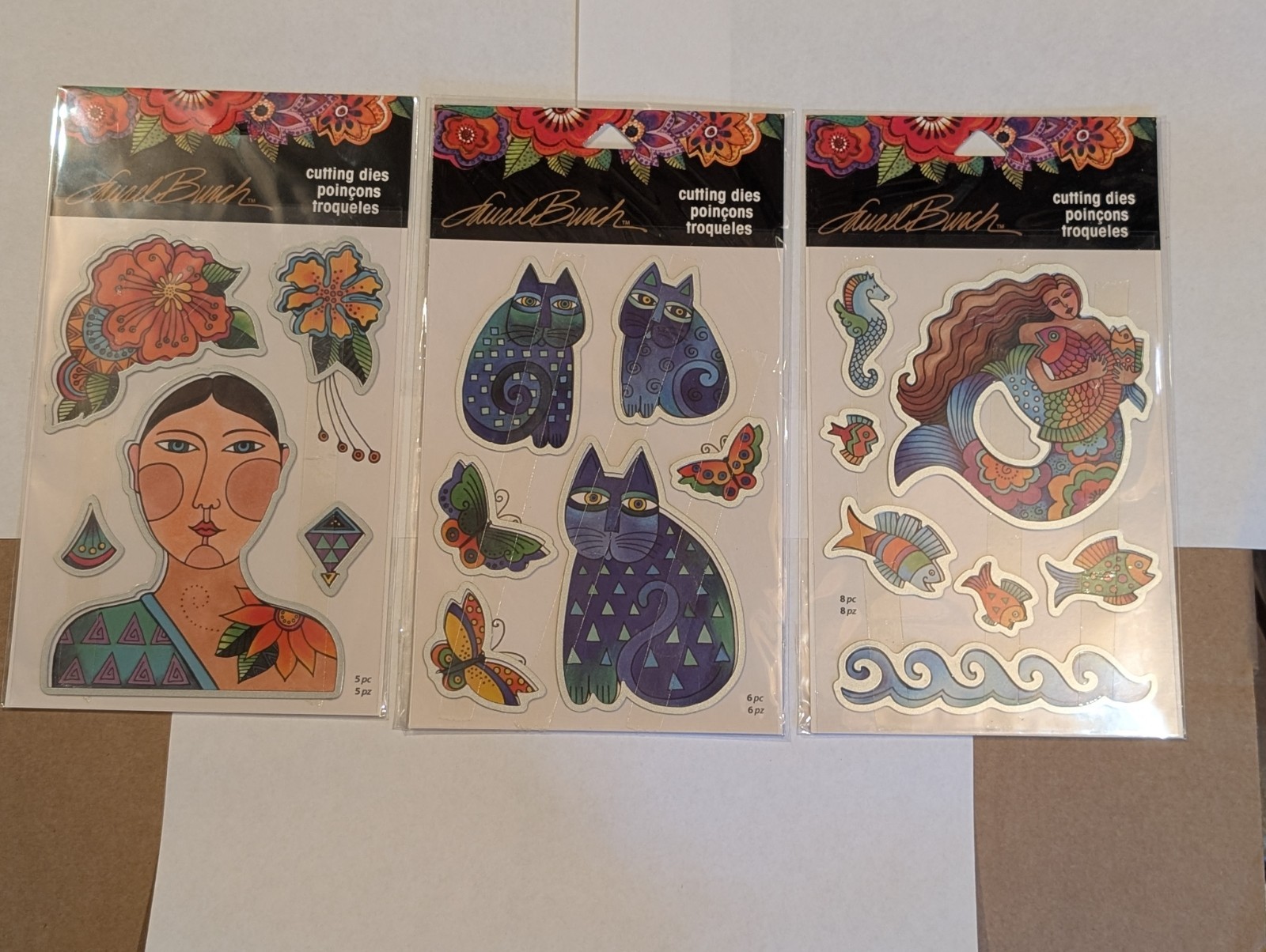 Lot Of 3 Retired Stampendous Laurel Burch Cutting Die Sets- Cats Mermaids 2017
