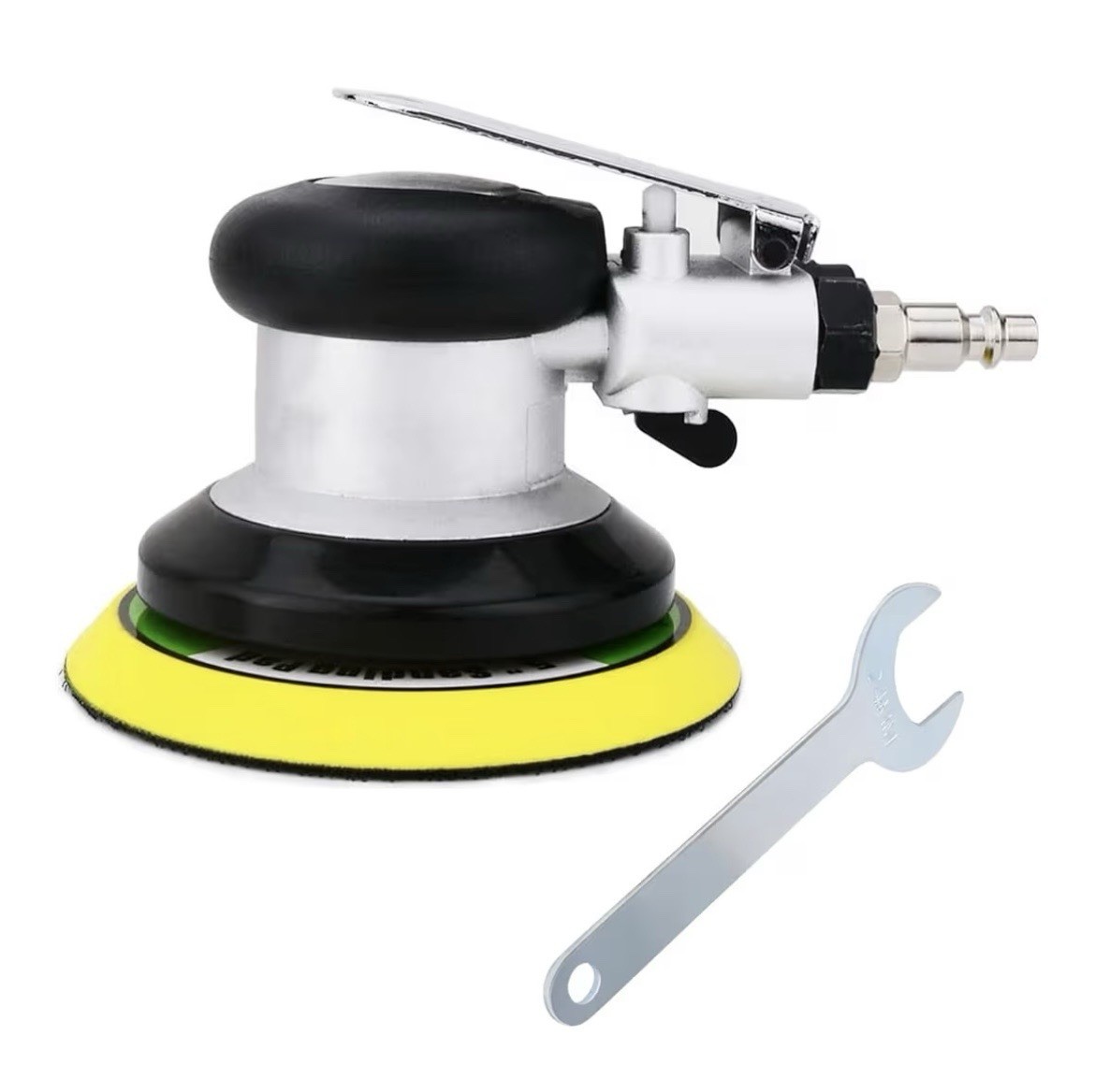 5” Black Pneumatic Orbital Sander, Palm Held, Adjustable Grinder Sander