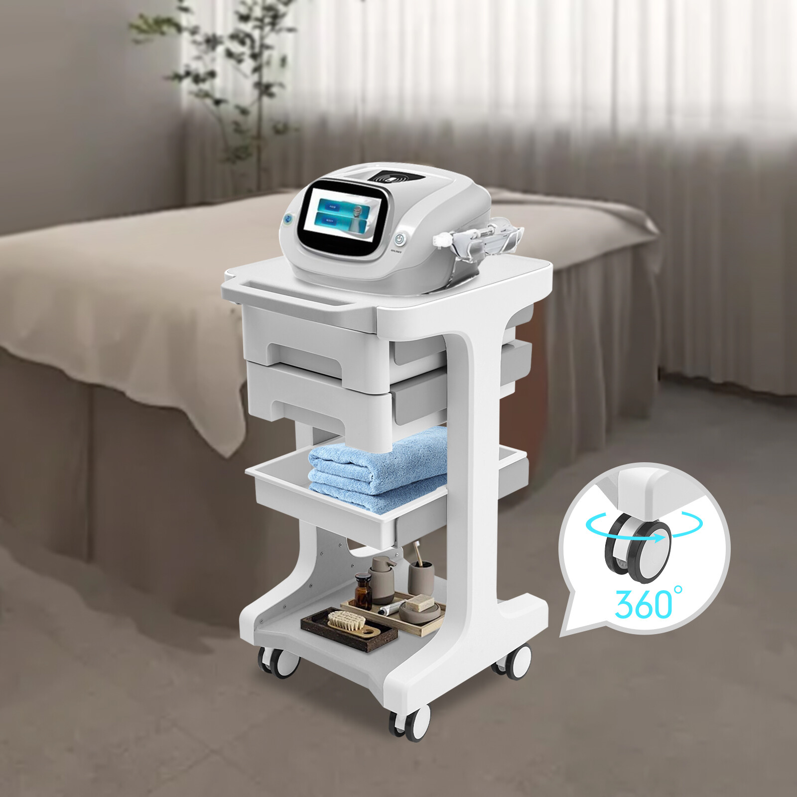2 Drawers Beauty Salon Trolley Cart 3 Tiers Mobile Storage Cart ABS Work Trolley