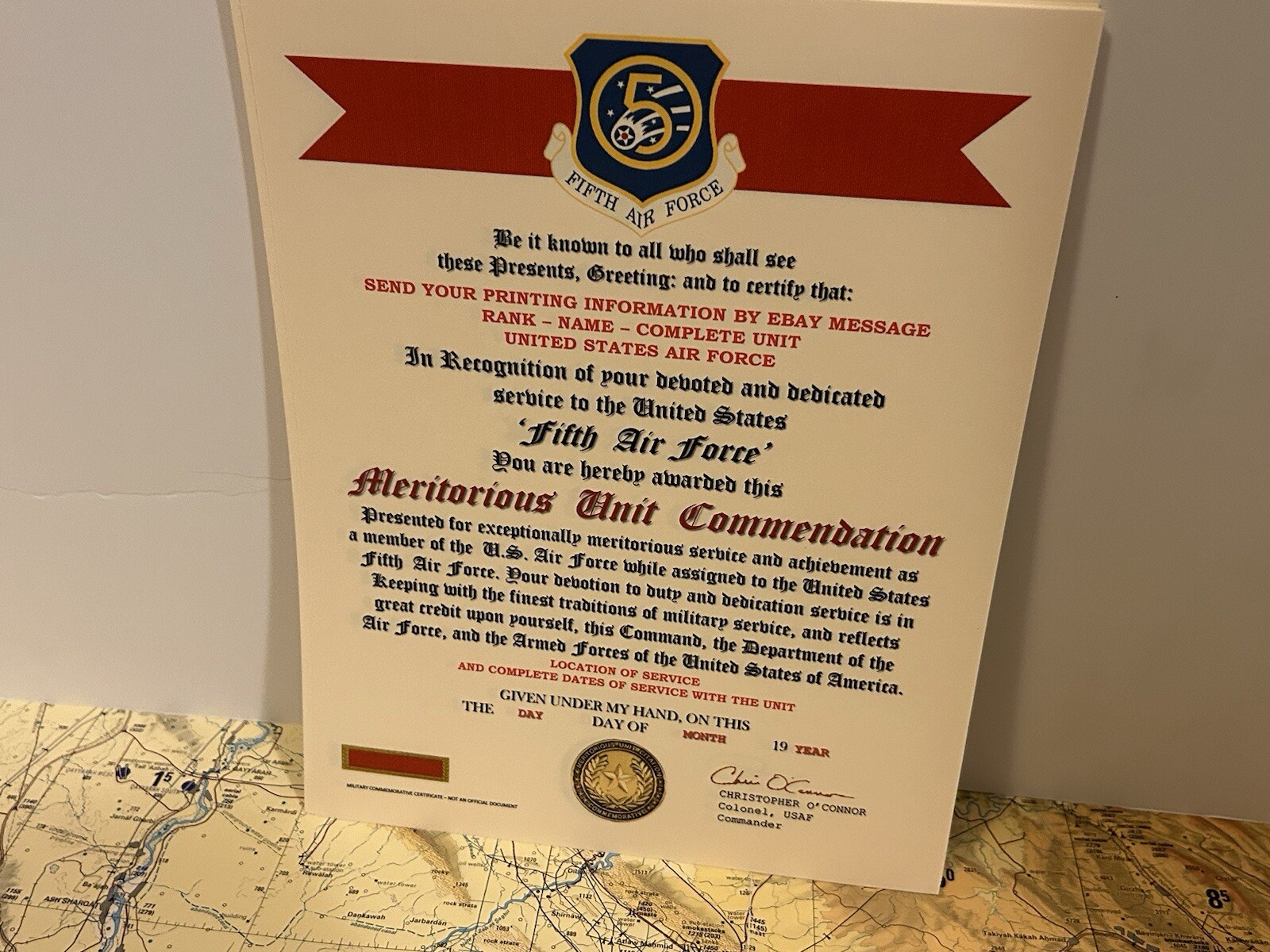 U.S. AIR FORCE / 5TH AIR FORCE - MERITORIOUS UNIT COMMENDATION CERTIFICATE