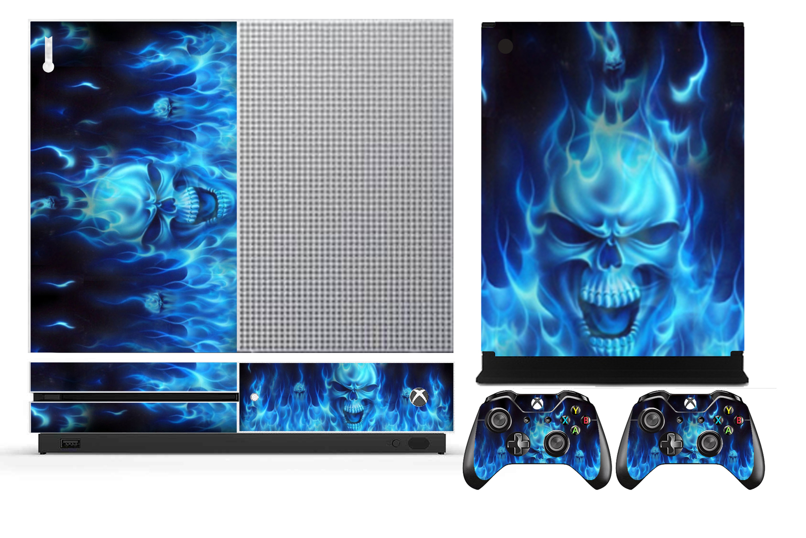 Blue Fire 256 Cover Skin Sticker for Xbox One S (Slim) & 2 controller skins