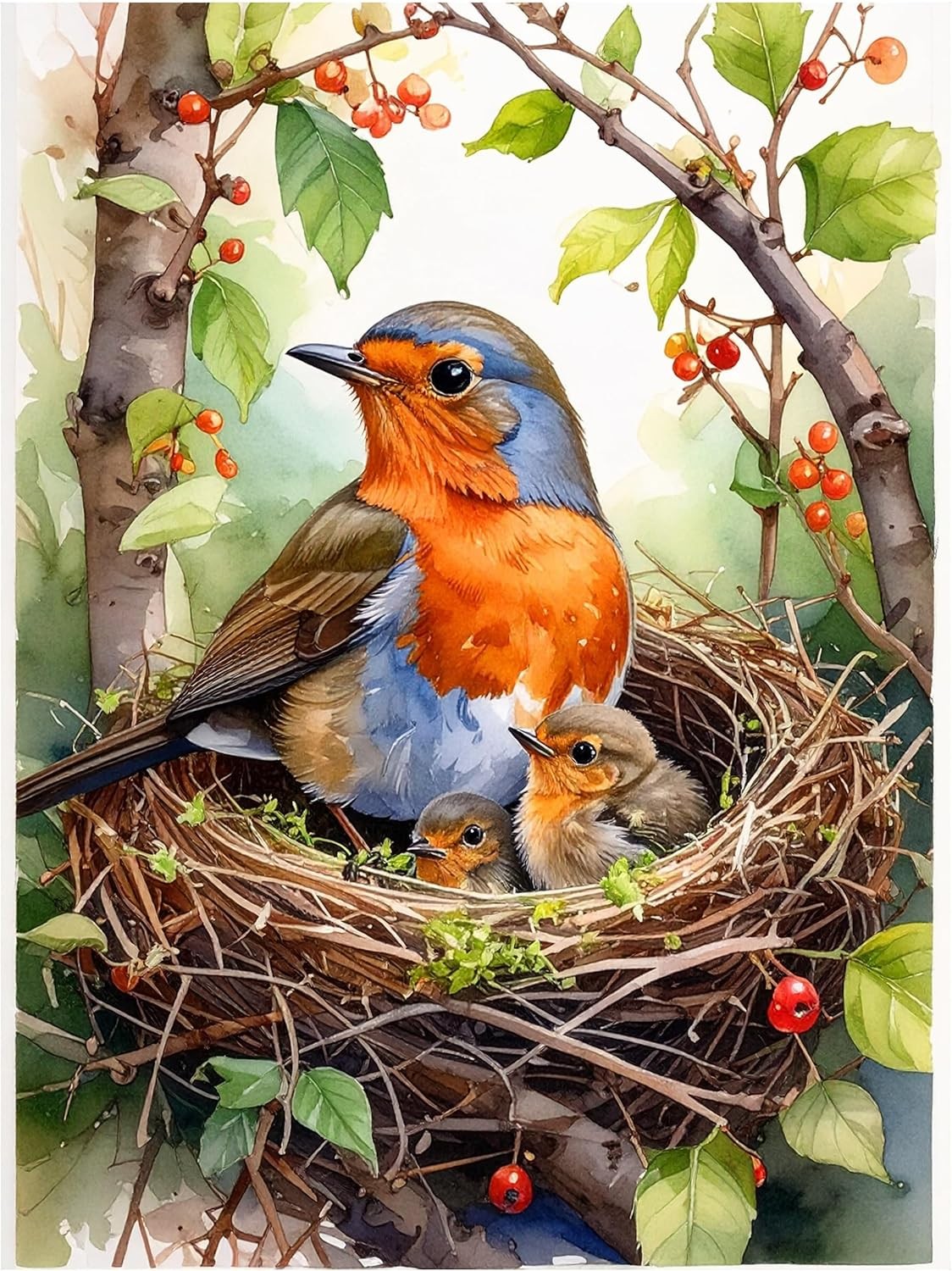 Tile Mural Bird Family in Nest Robin and Chicks Kitchen Bathroom Wall Backsplash