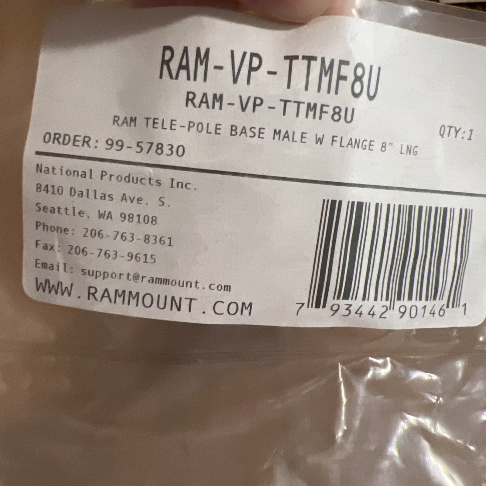 RAM-VP-TTMF8U RAM 8" Upper Pole with Flange...