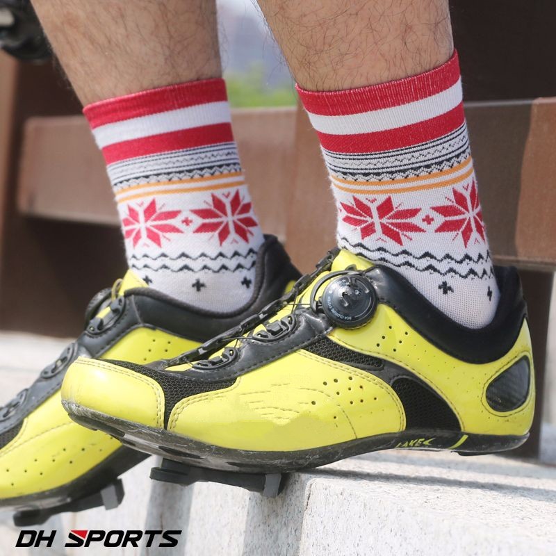 Pro Mens Womens XC Cycling Socks MTB Riding Bicycle Sports Ankle Socks Snowflake