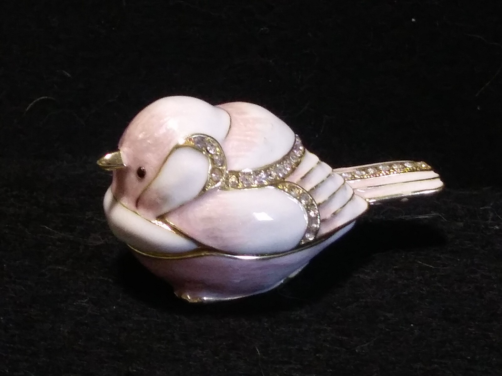 Pink & White Bird Rhinestones & Gold Trim Jewelry Trinket Box # 2066793 NWT