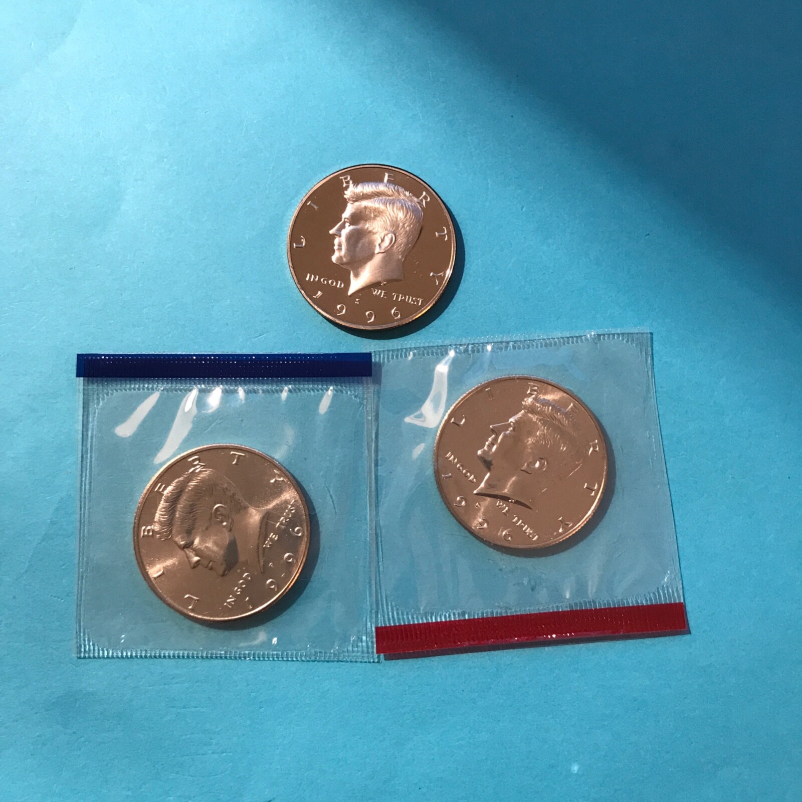 1996 P D S  Kennedy Half Dollars  Mint Cello  2-Unc &1-Proof  FREE SHIP  3 Coins
