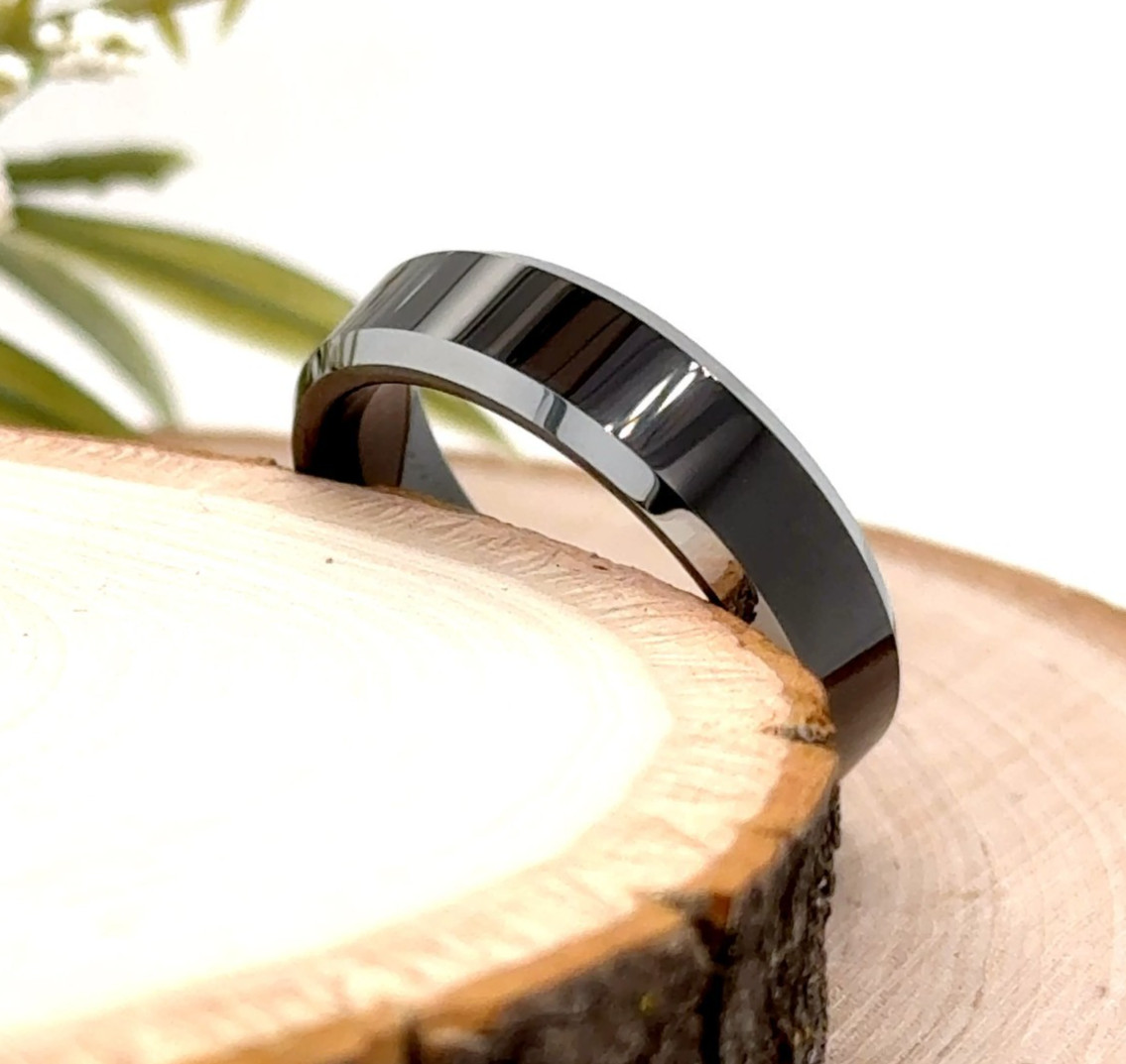 6mm Silver & Black Tungsten Unisex Ring For Christmas Rounded Edges Wedding Band