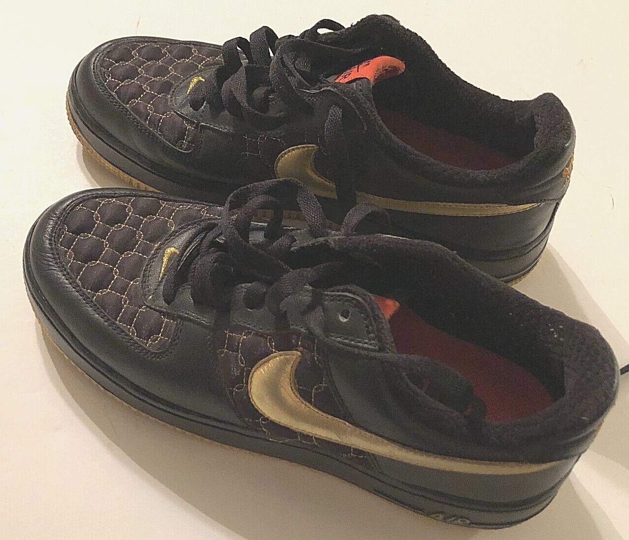 Nike Air Force 1 Low Top Black Holographic Gold Heat Vintage Unisex Sneakers 7.5