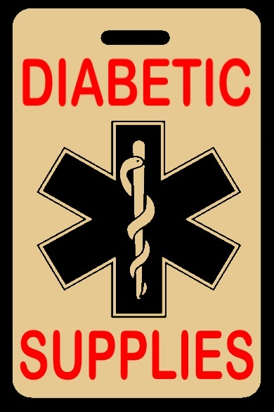 Personalized Lo-Viz Tan DIABETIC SUPPLIES Luggage/Gear Bag Tag