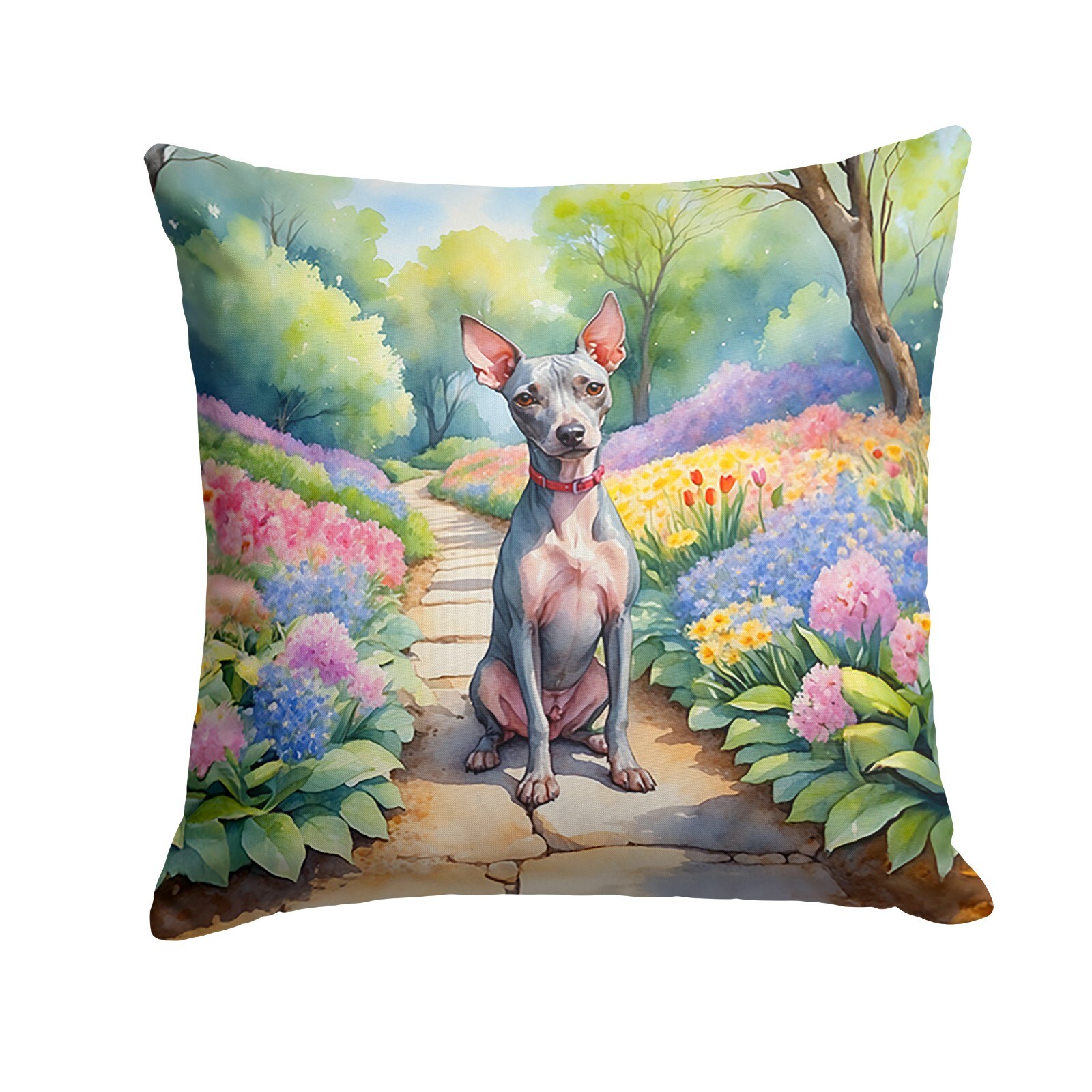 American Hairless Terrier Spring Garden Path Throw Pillow