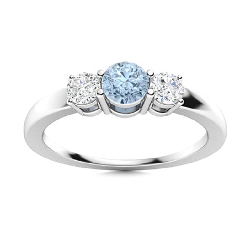 Sterling Silver Aquamarine Stone New Three-Stone March Birth Ring Jewelry