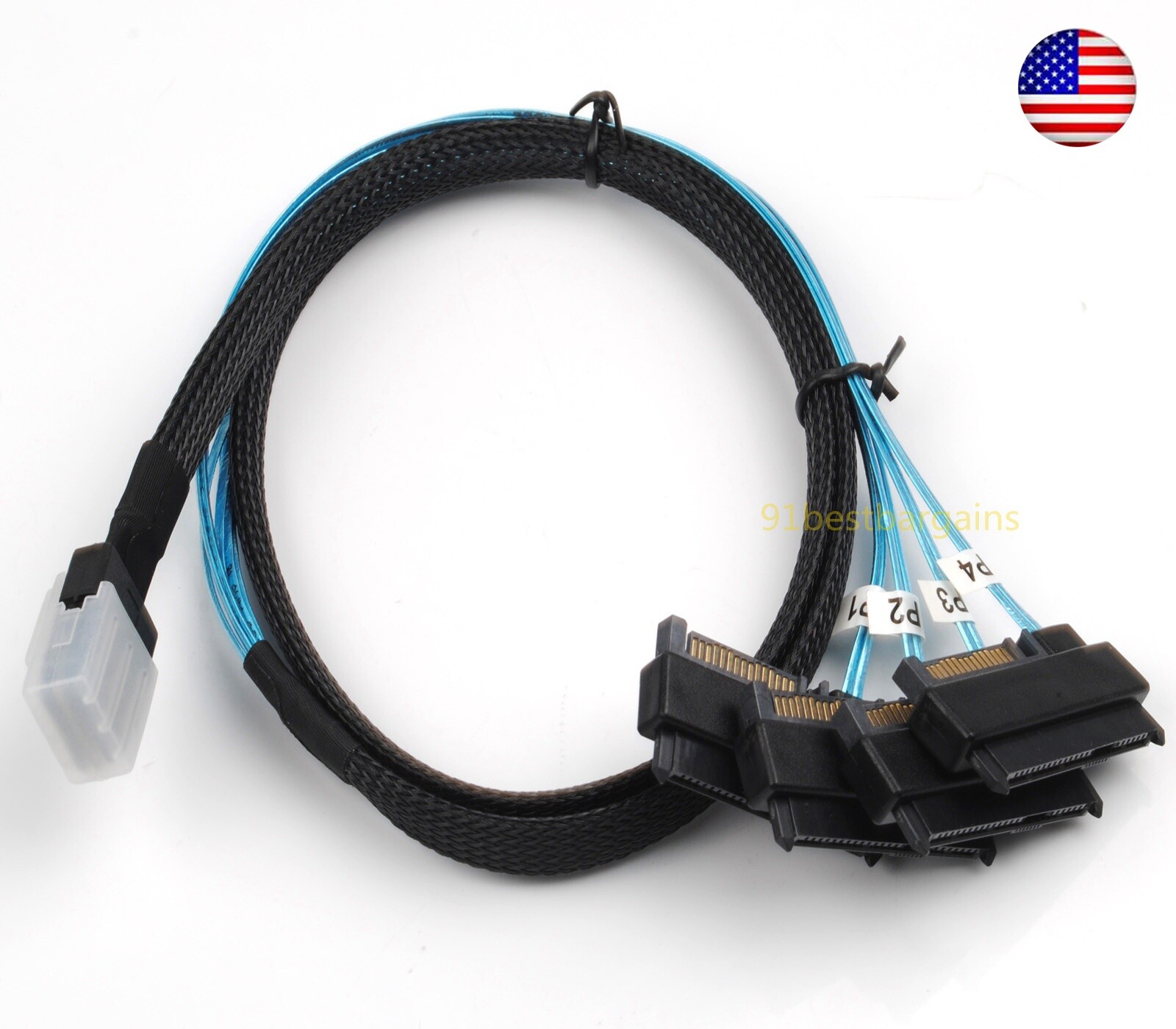 1m Mini SAS 36P SFF-8087 to 4 SAS 29P SFF-8482 Cable with 15P SATA Power