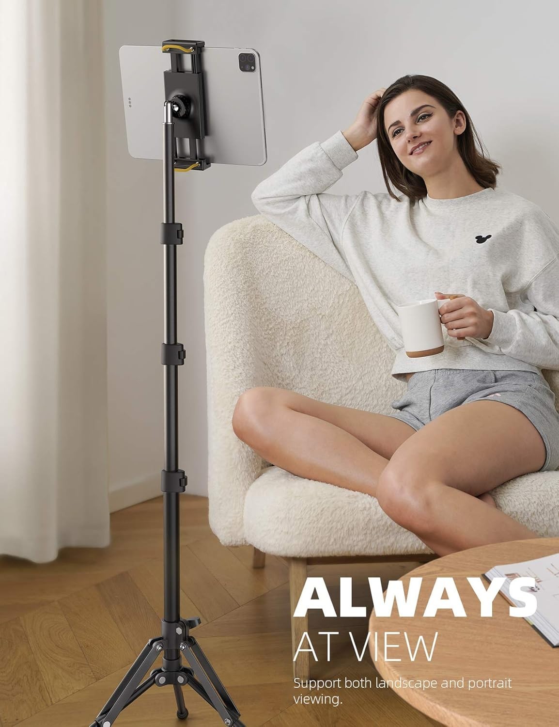 Lamicall Tablet Floor Tripod Stand - 64.9" Tablet Holder Mount Bluetooth Remote