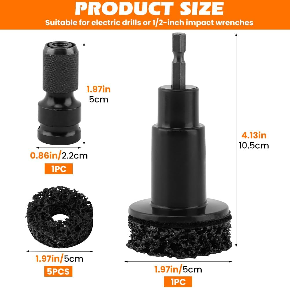 Wheel Hub Cleaning Kit, Brake Hu-B Rus-T Removal Tool Includes 1 Conversion Head