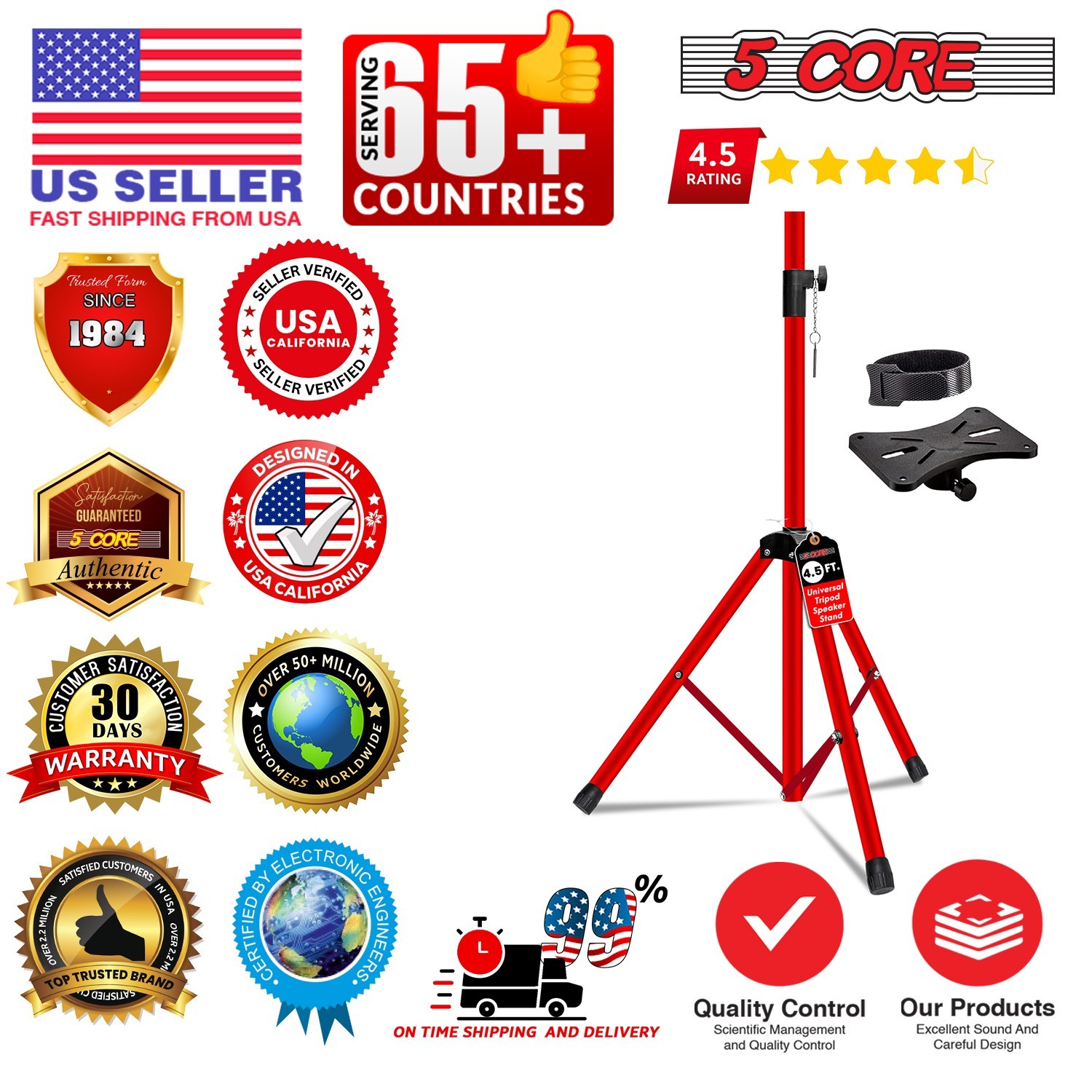 5Core Speaker Stand Pair Adjustable Tripod 54 Inch 132 lbs Capacity 35mm Mount