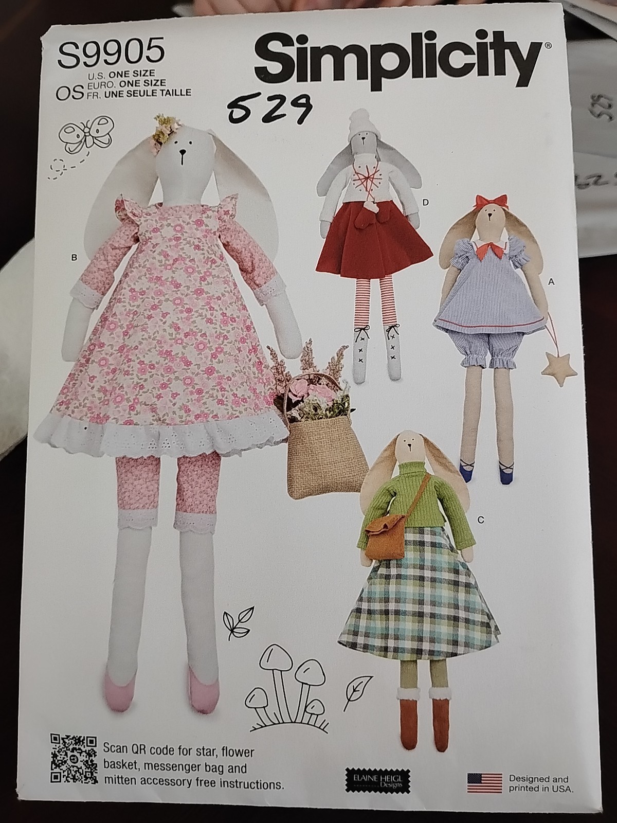 Simplicity S9905 Sewing Pattern 24" Slender Plush Bunny & Clothes uncut