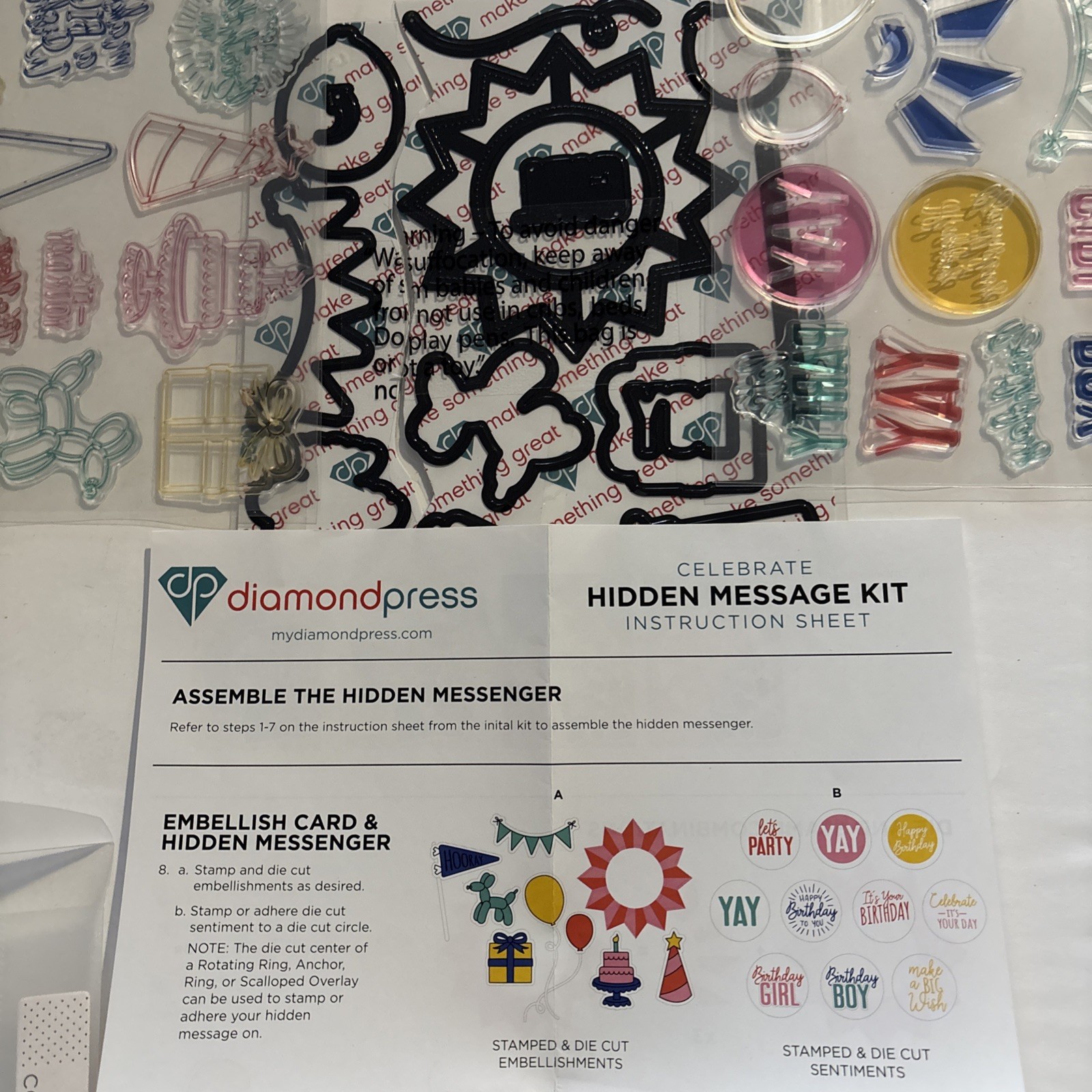 Diamond Press Hidden Message Stamp & Die Set - Celebrate - New/Unused