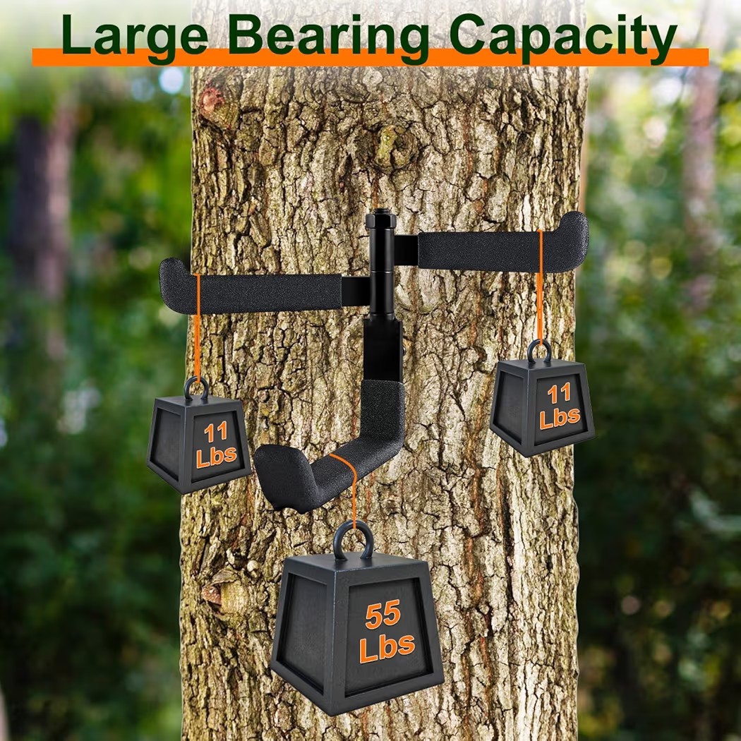 Tree Stand Bow Hook with Dual Rotating Arms and J-Hook, Stable and Sturdy Tree