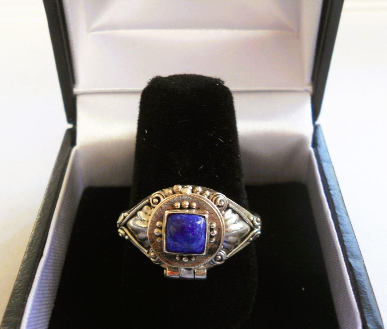 Handmade Sterling Silver Lapis Lazuli Poison Ring - Sizes 6-7-9