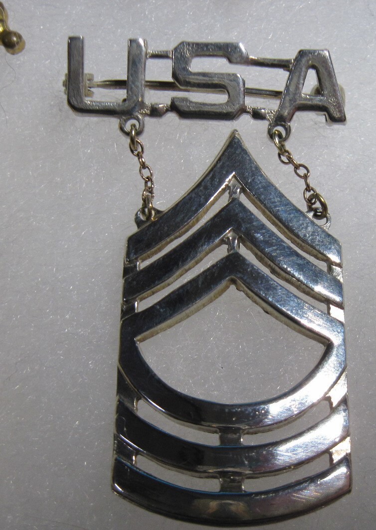 US Army & AAC pinback 2-piece WW2 Sweetheart Pin MASTER SERGEANT MSGT sterling