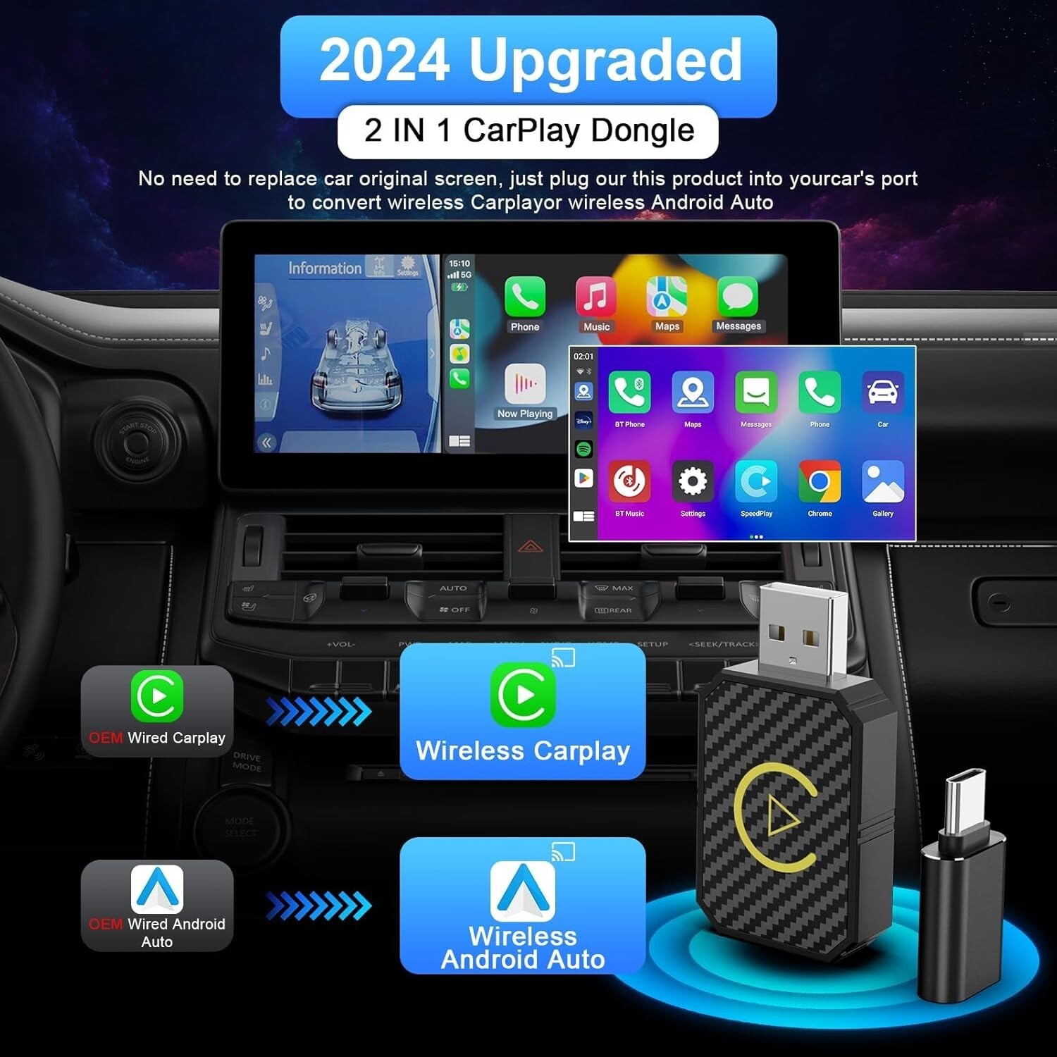 USB Wireless CarPlay Adapter For iPhone Apple Wireless Carplay Dongle Plug &Play