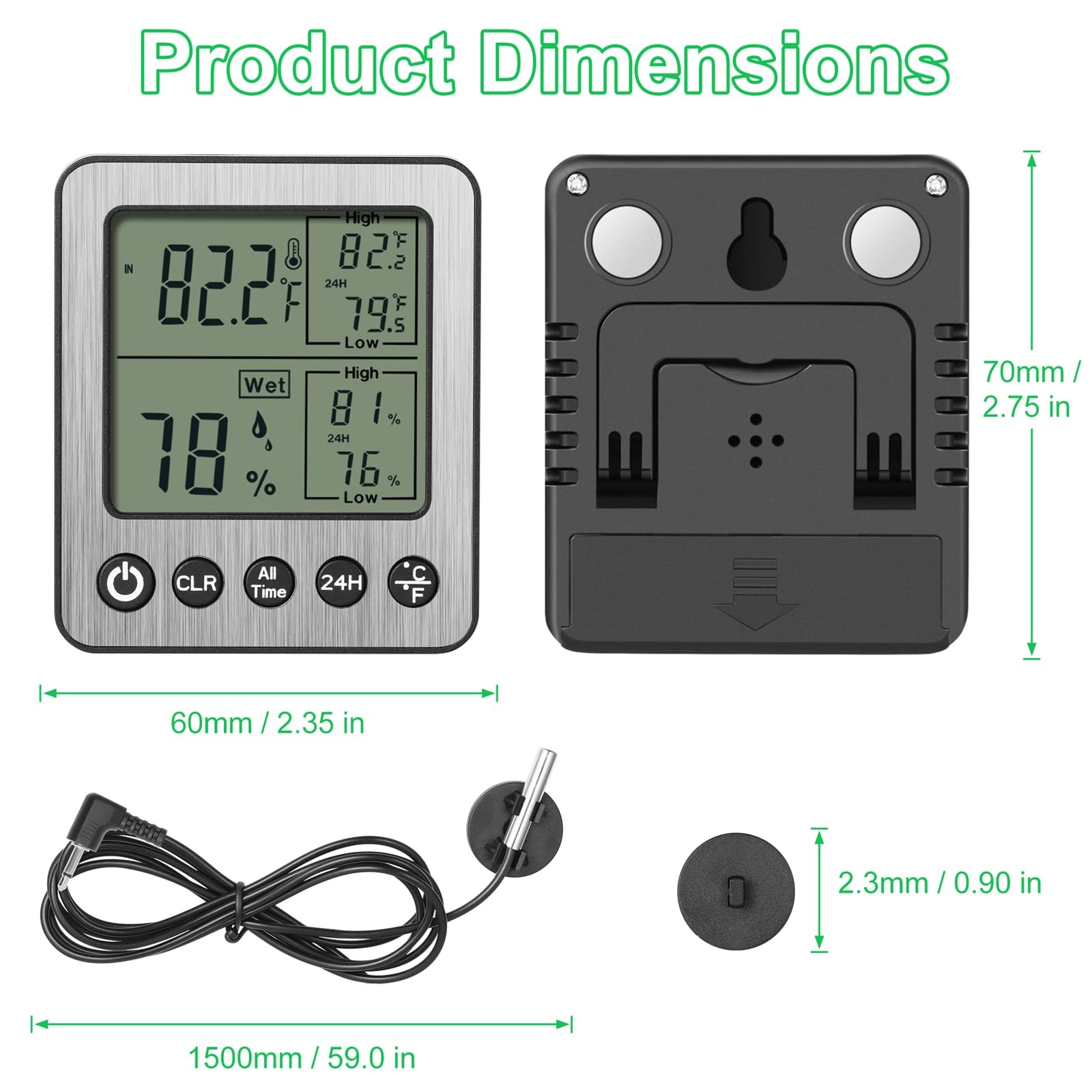 2 PCS Refrigerator Thermometer Digital Freezer Fridge H2, White
