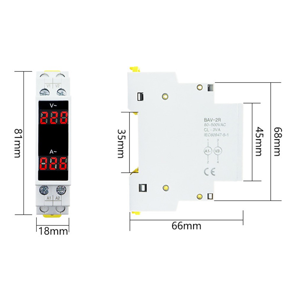 AC 80-500V 100A DIN Rail Ammeter Voltmeter Digital Display Voltage Current Meter