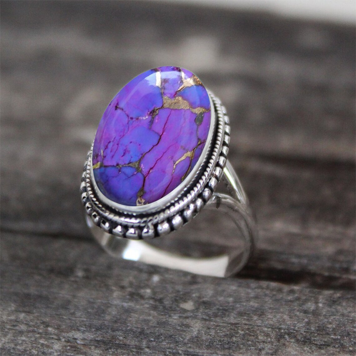 Purple Copper Turquoise Gemstone 925 Sterling Silver Handmade Ring All Size K-70