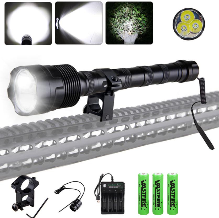 3800LM 3*LED Flashlight Torch 1-Mode Light 20mm Rail Scope Mount with TAC Switch