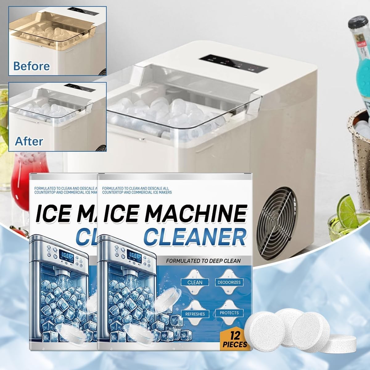 24 Deep Cleaning Tablets for Ice Machines - Compatible & Time-Saving Solution