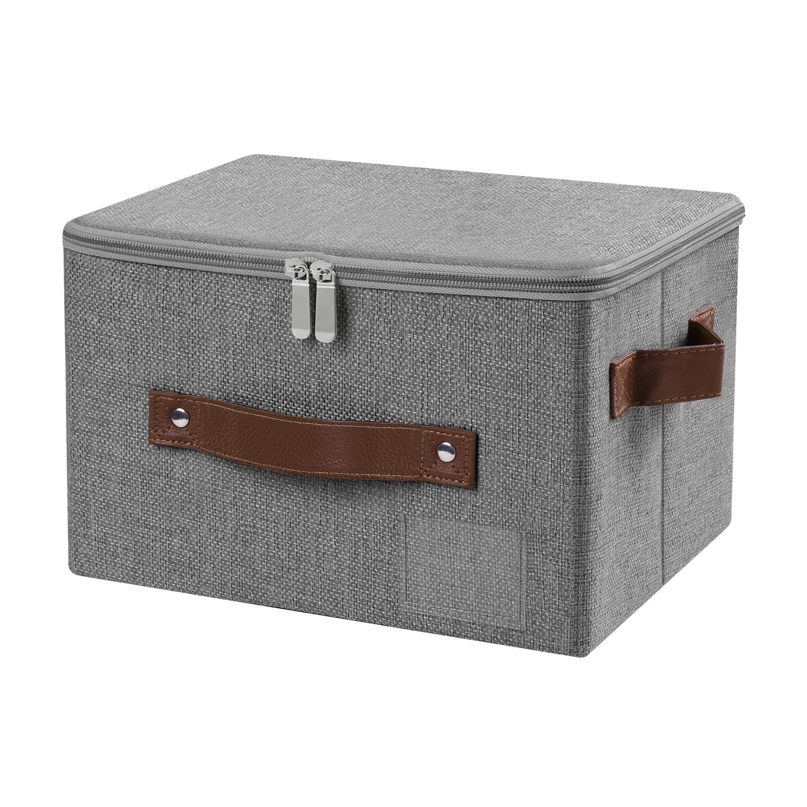 Small Gray Storage Bins Zipper Lid Washable Foldable Cotton Fabric Organizer