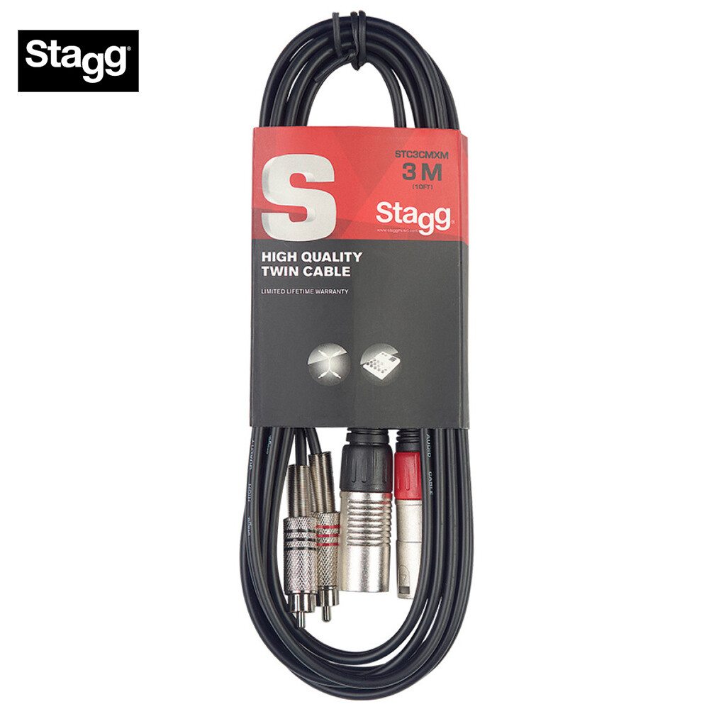 Stagg 10FT Twin Cable XLR Male to RCA Male - Black STC3CMXM