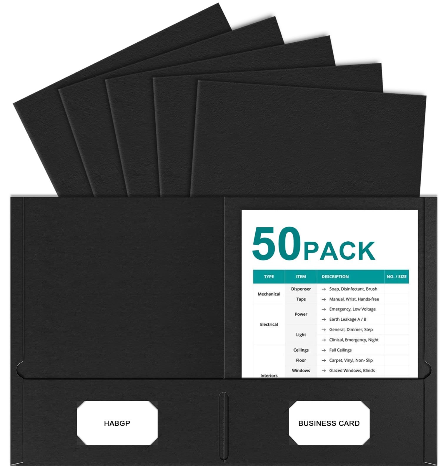 HABGP Two Pocket Folders, 50 Pack 2 Folders Fit Letter Size Black