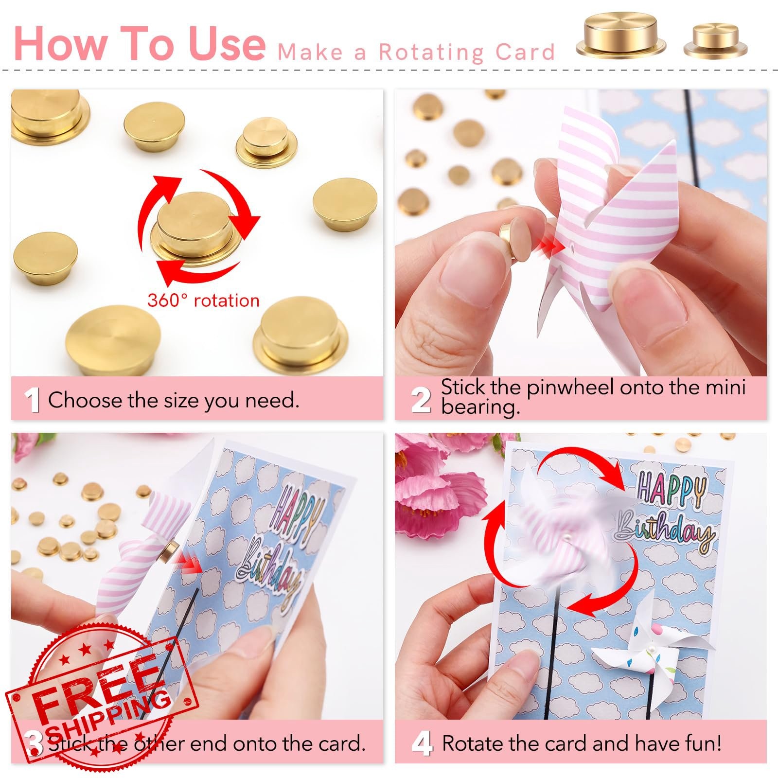 Mini Metal Rotating Bearings 30pc 360° Spin Scrapbooking DIY