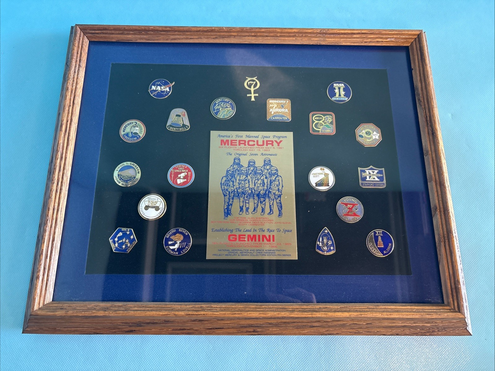 Framed Collection of NASA Mercury - Gemini Insignia 19 Pin Series