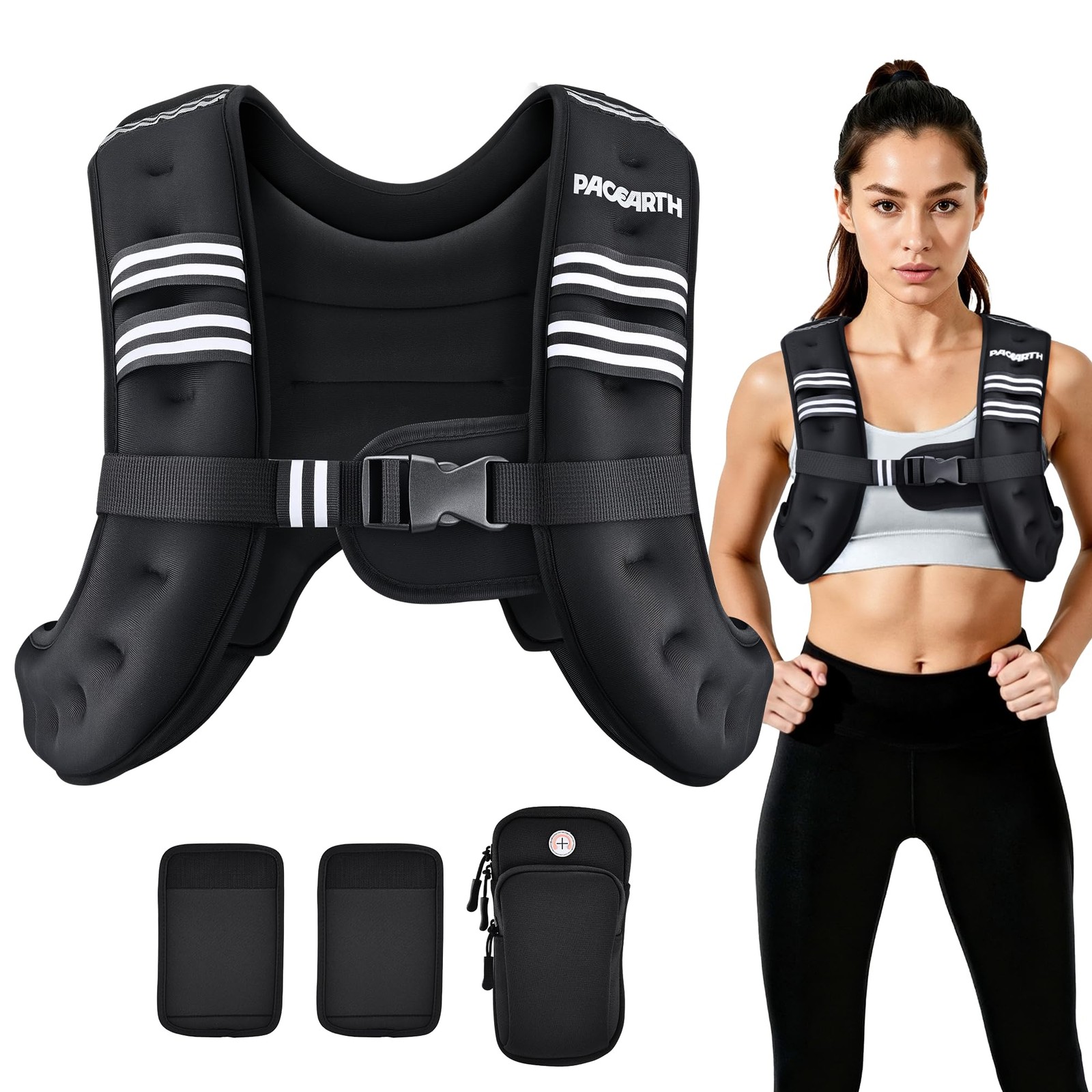 PACEARTH Weighted Vest,6lb/8lb/10lb/12lb/16lb/20lb/25lb/30lb 6 LB, Black