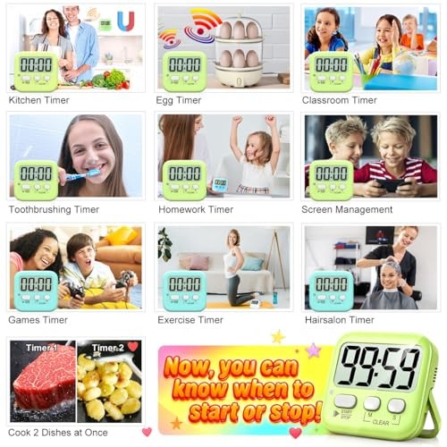 2 Pack Digital Timer for Kids, Magnetic Countdown Kitchen Timers Macaron Color