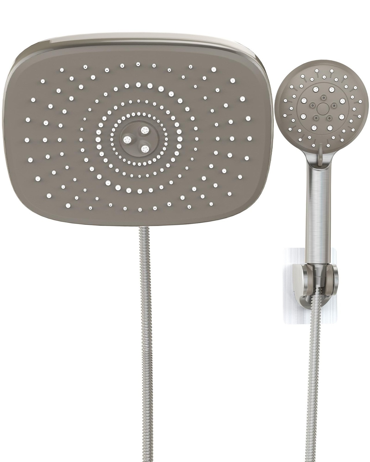 Rain Shower Head 10 Inch High Pressure Dual Brushed Nickel SHC3V303 Veken Combo