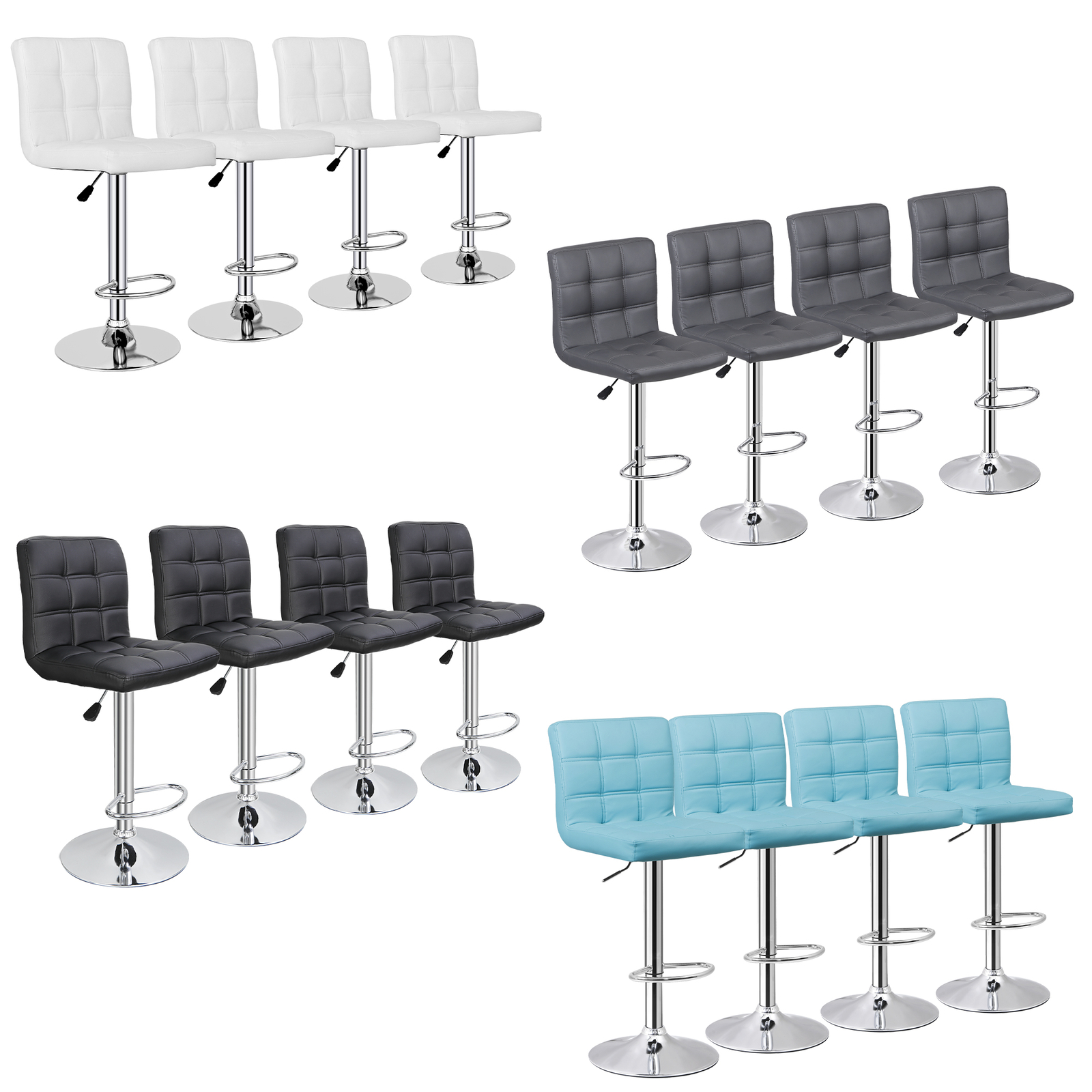 Set of 4 PU Leather Adjustable Bar Stools with Back Swivel Stool White/Black